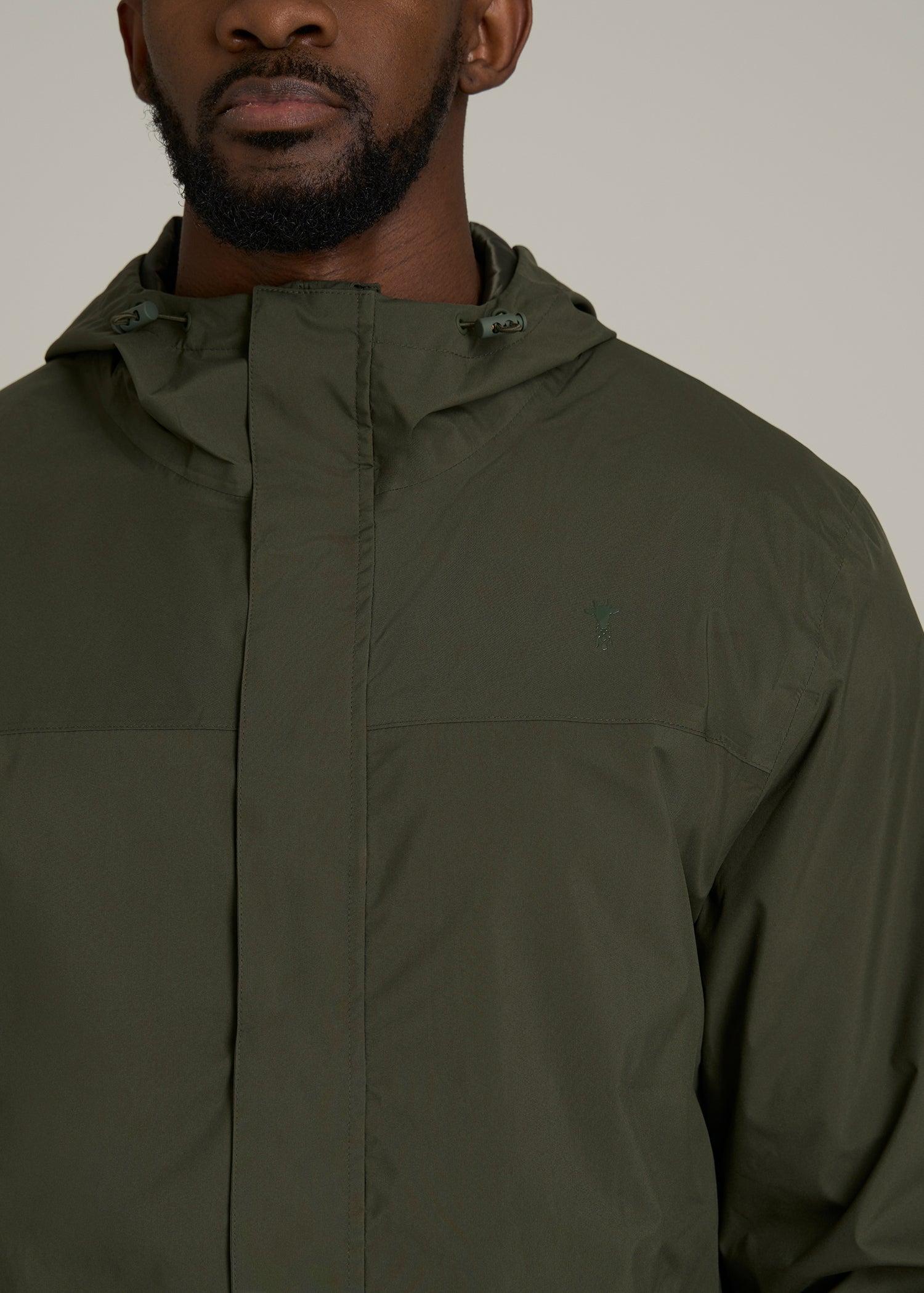 Lightweight Rain Jacket for Tall Men in Dark Olive Green Product Image