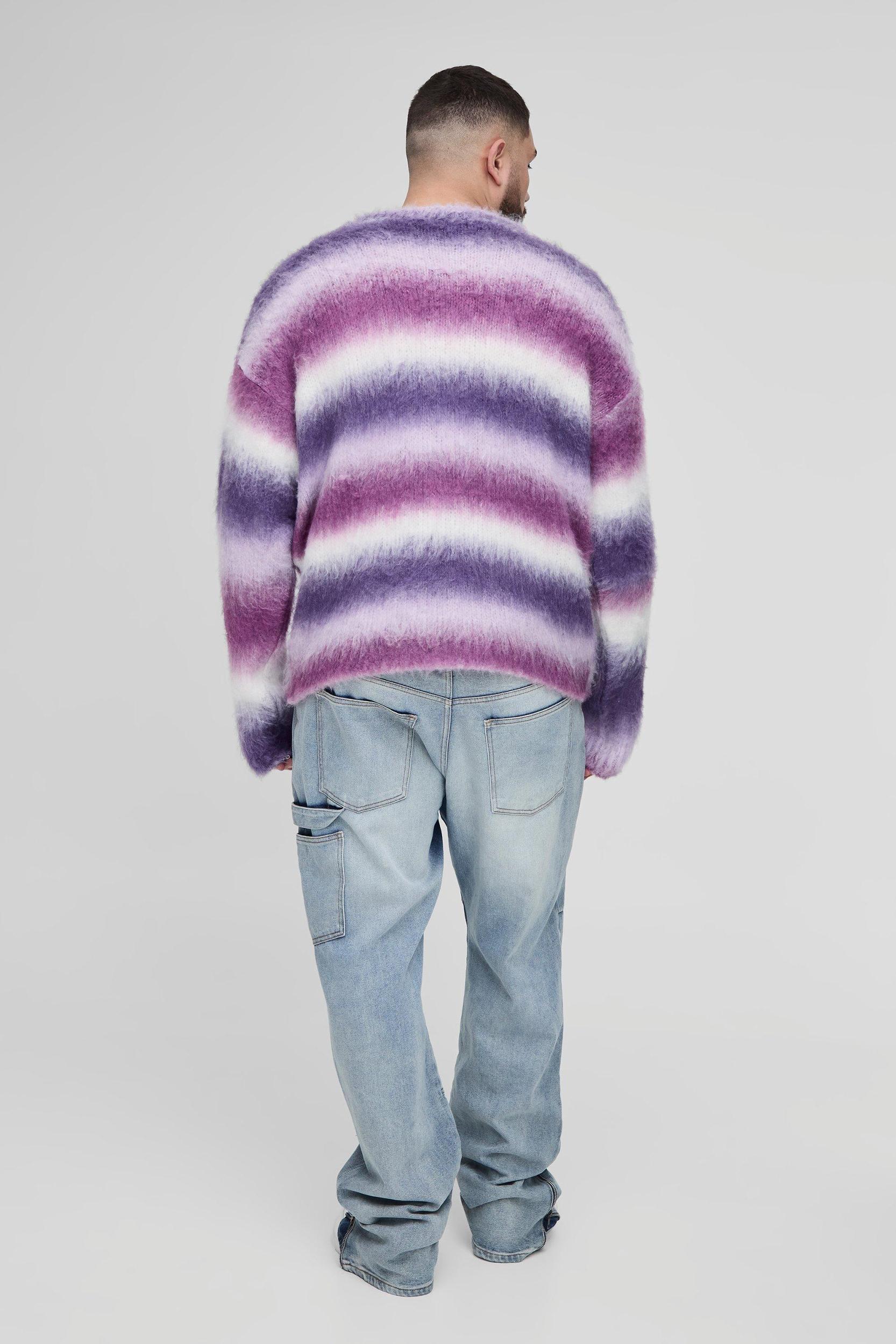 Plus Oversized Boxy Brushed Stripe Knitted Sweater | boohooMAN USA Product Image