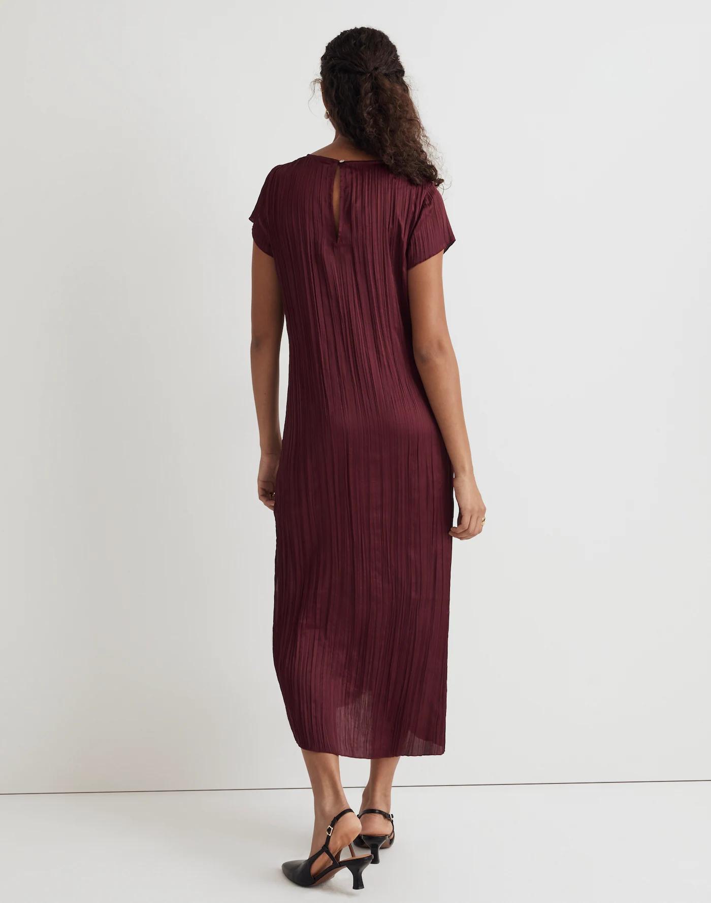 Short-Sleeve Slip Midi Dress in Plissé Product Image