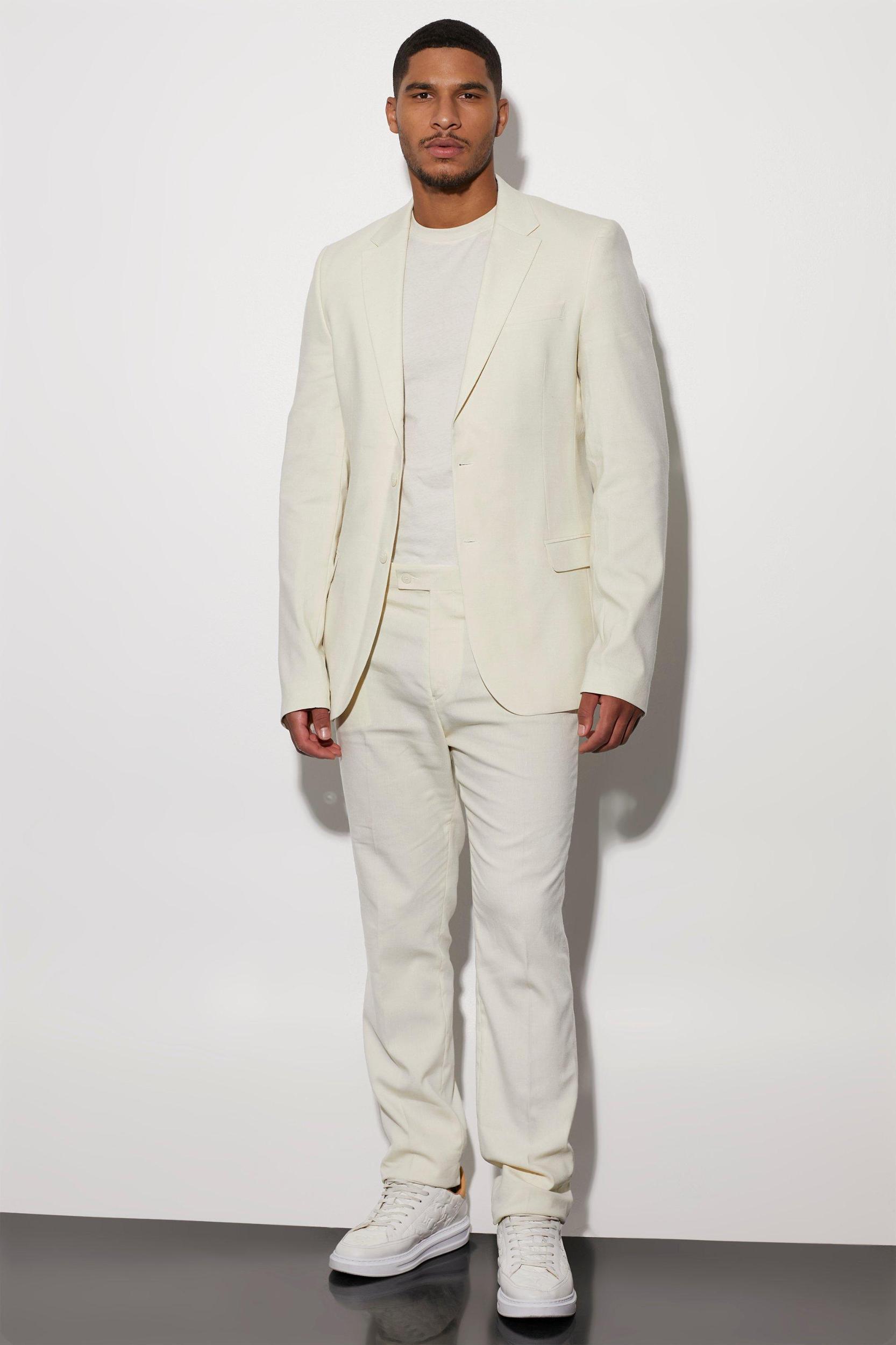 Tall Single Breasted Slim Linen Suit Jacket | boohooMAN USA Product Image