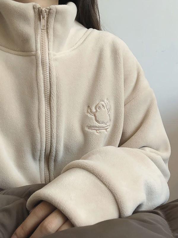 Embroidery Zip Up Fleece Jacket Product Image