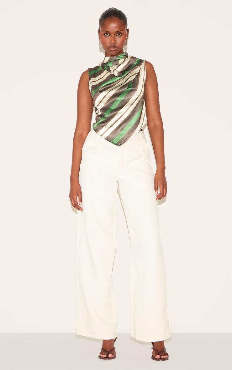 Green Satin Stripe High Neck Cowl Top Product Image