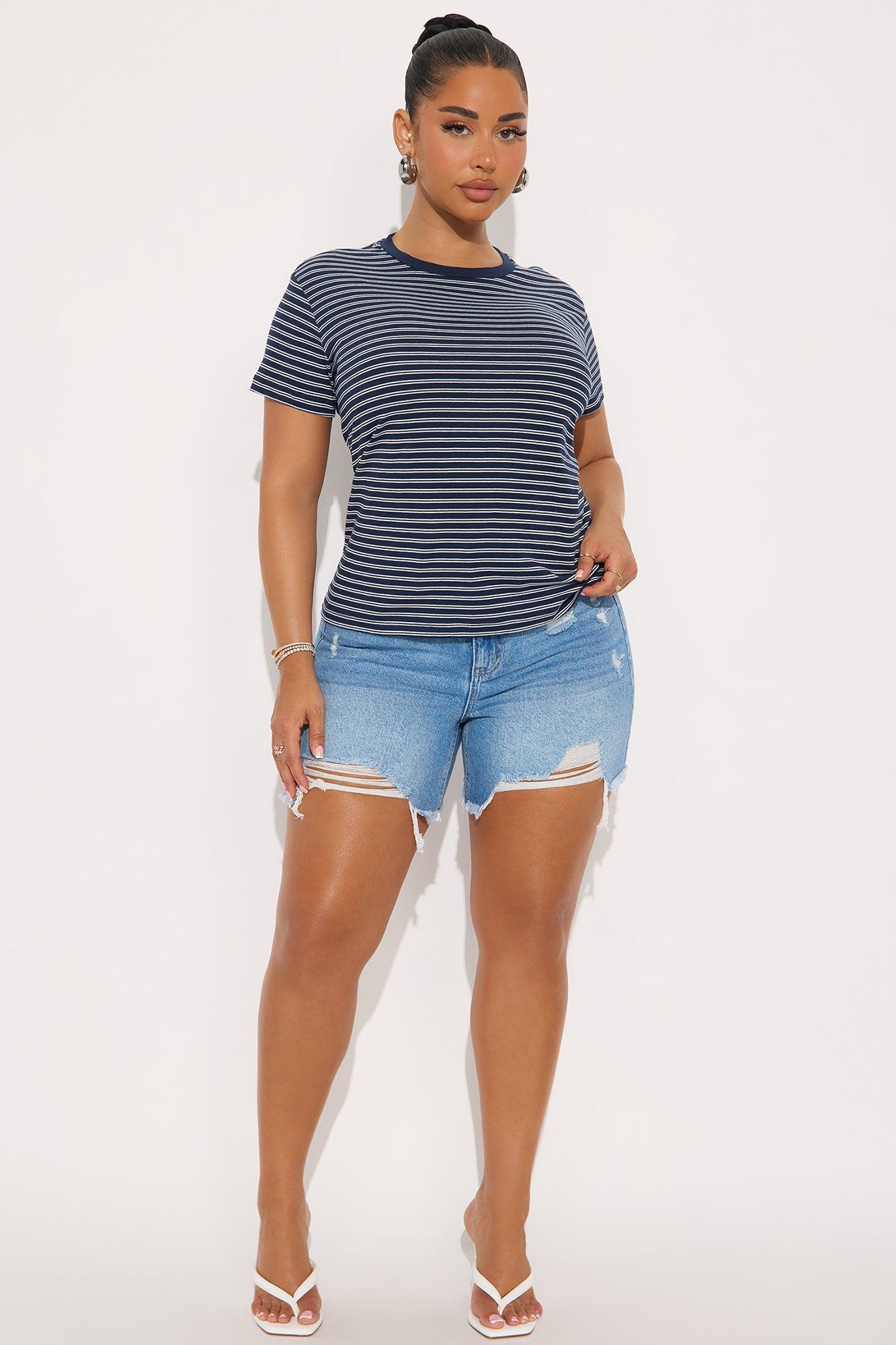 Sara Striped Short Sleeve Shirt - Navy/combo Product Image