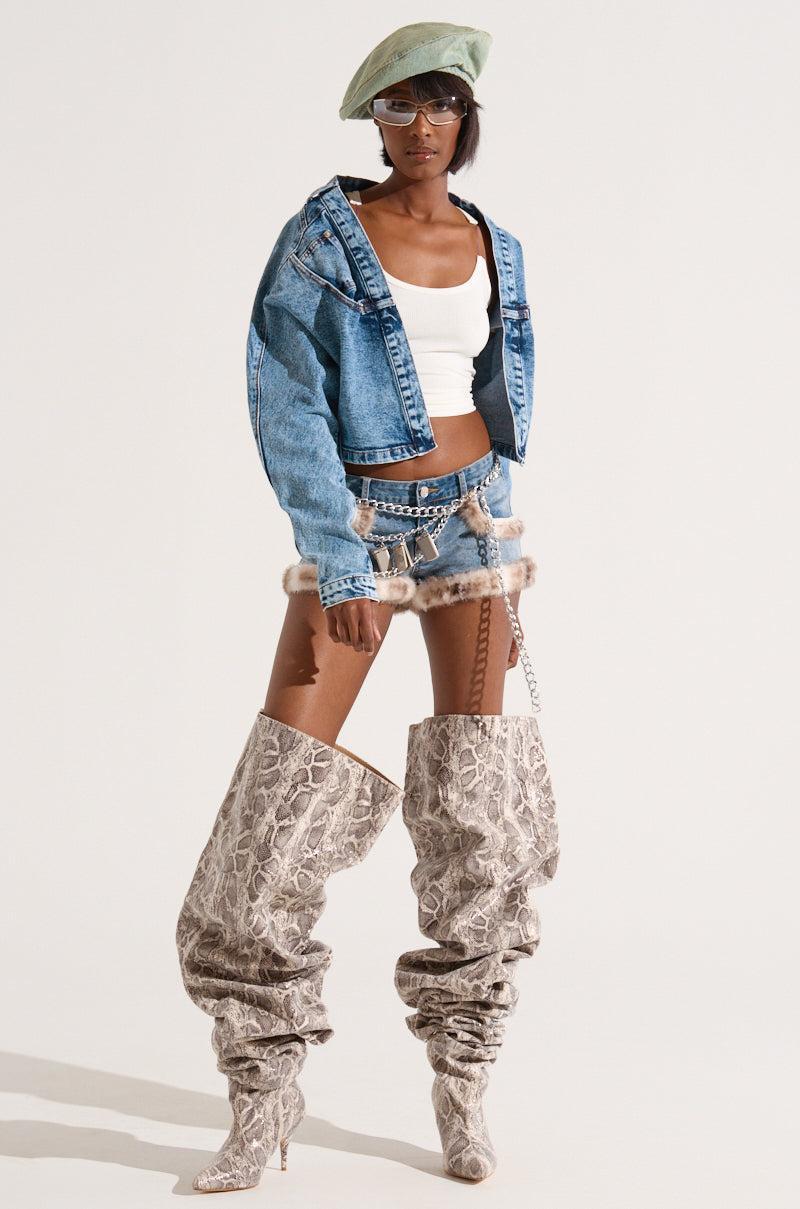 SYMONE DENIM FUR TRIM MINI SHORT Product Image