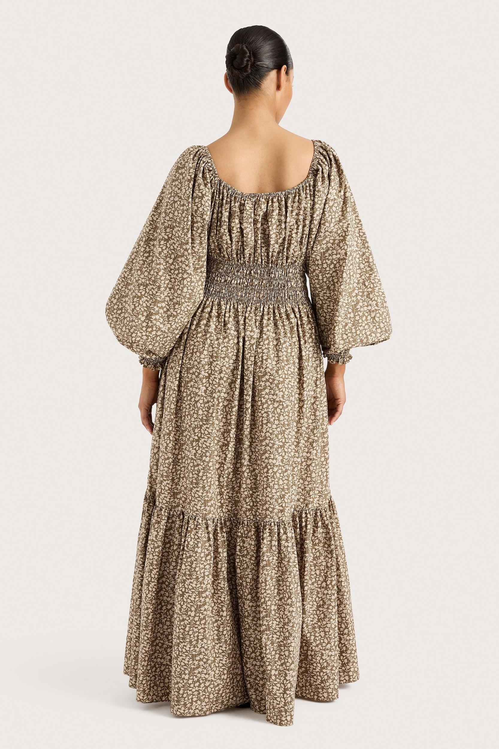 Fleur Maxi Dress Micro Leaves Walnut Product Image