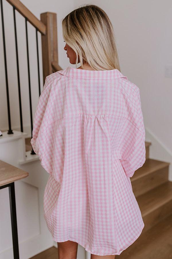 Picnic At The Park Oversized Gingham Button Up in Pink Product Image
