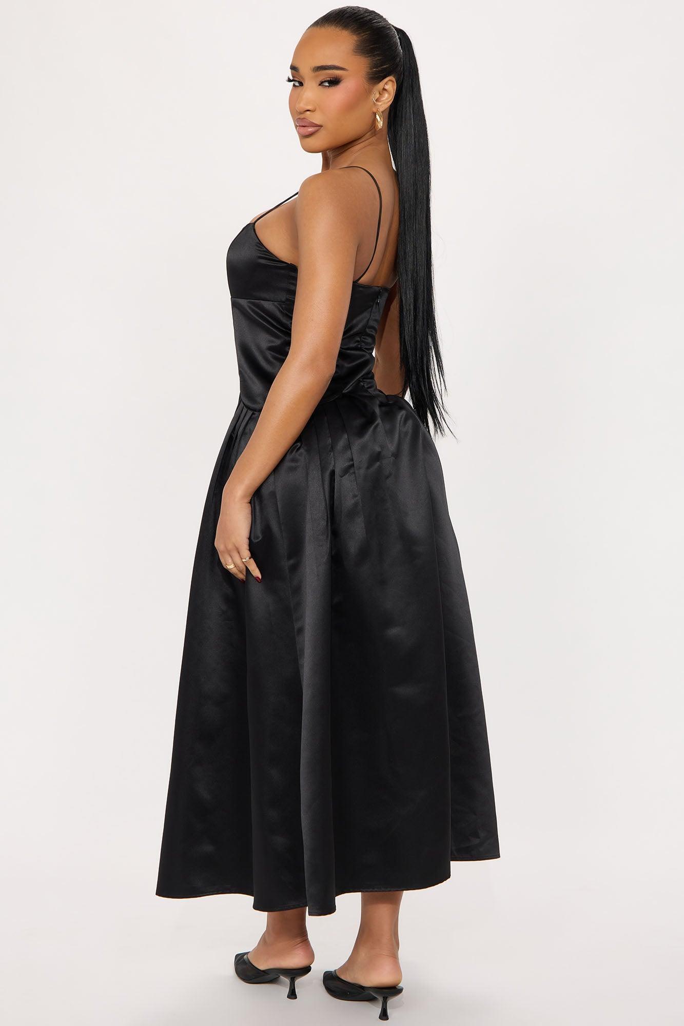 Dream Come True Satin Midi Dress - Black Product Image