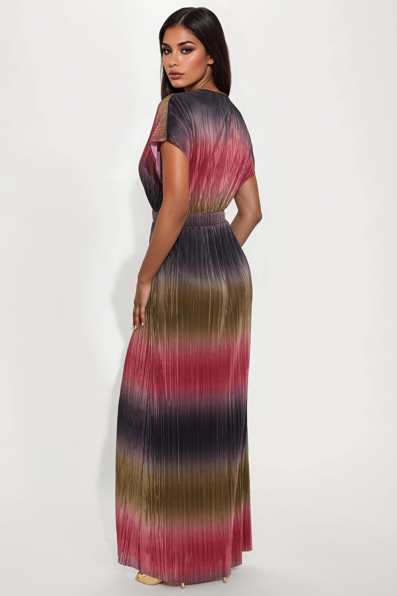 Mercedes Plisse Maxi Dress - Olive/combo Product Image