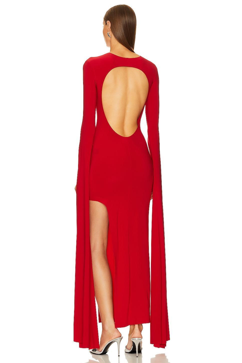 Open Back Ribbon Sleeve Wide Slit Gown Norma Kamali Product Image
