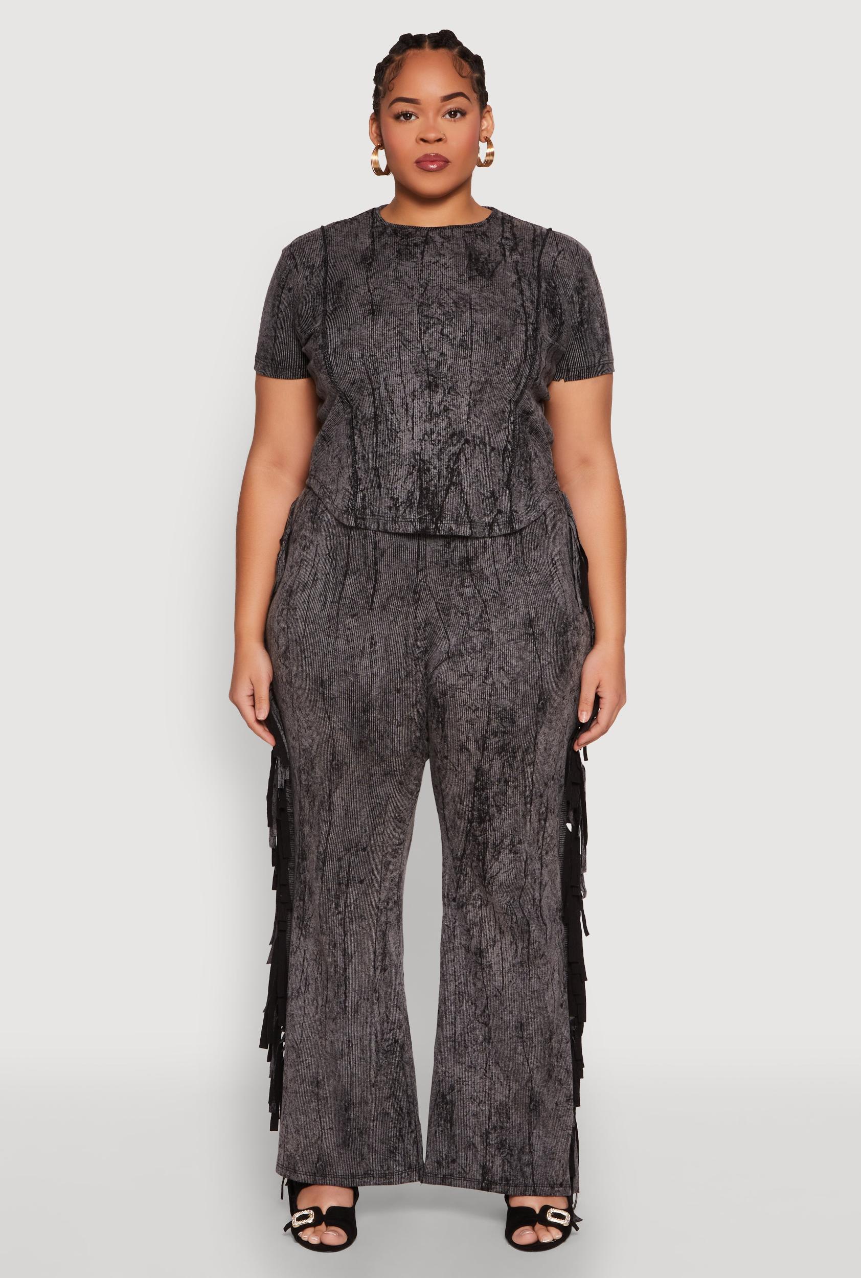 Womens Plus Size Mineral Wash Side Fringe Pants Product Image