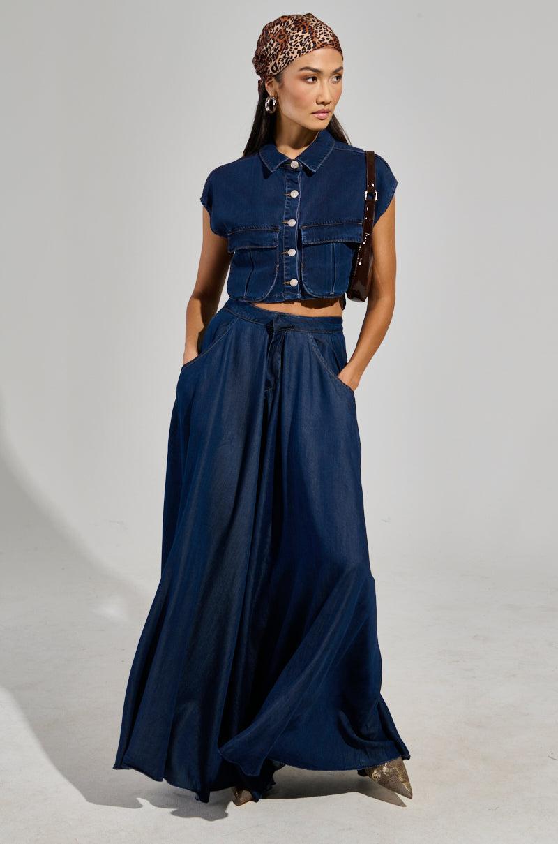 CARRIE BUTTON DOWN DENIM VEST TOP Product Image