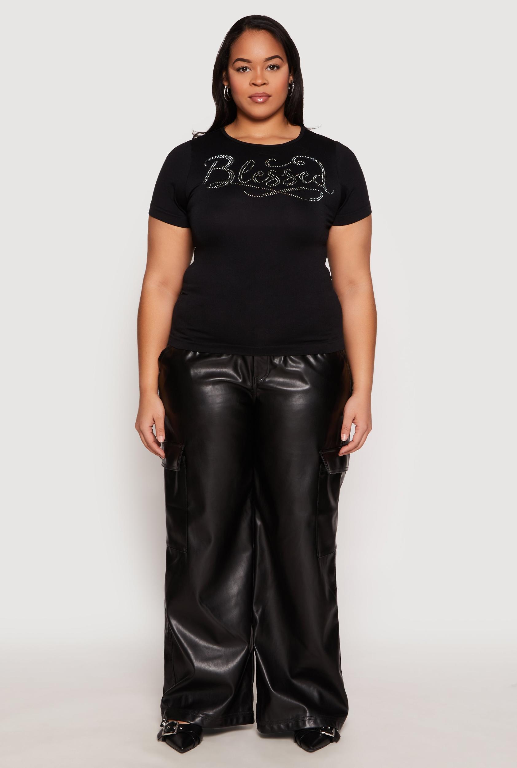 Womens Plus Size Rhinestone Blessed Short Sleeve Top Product Image