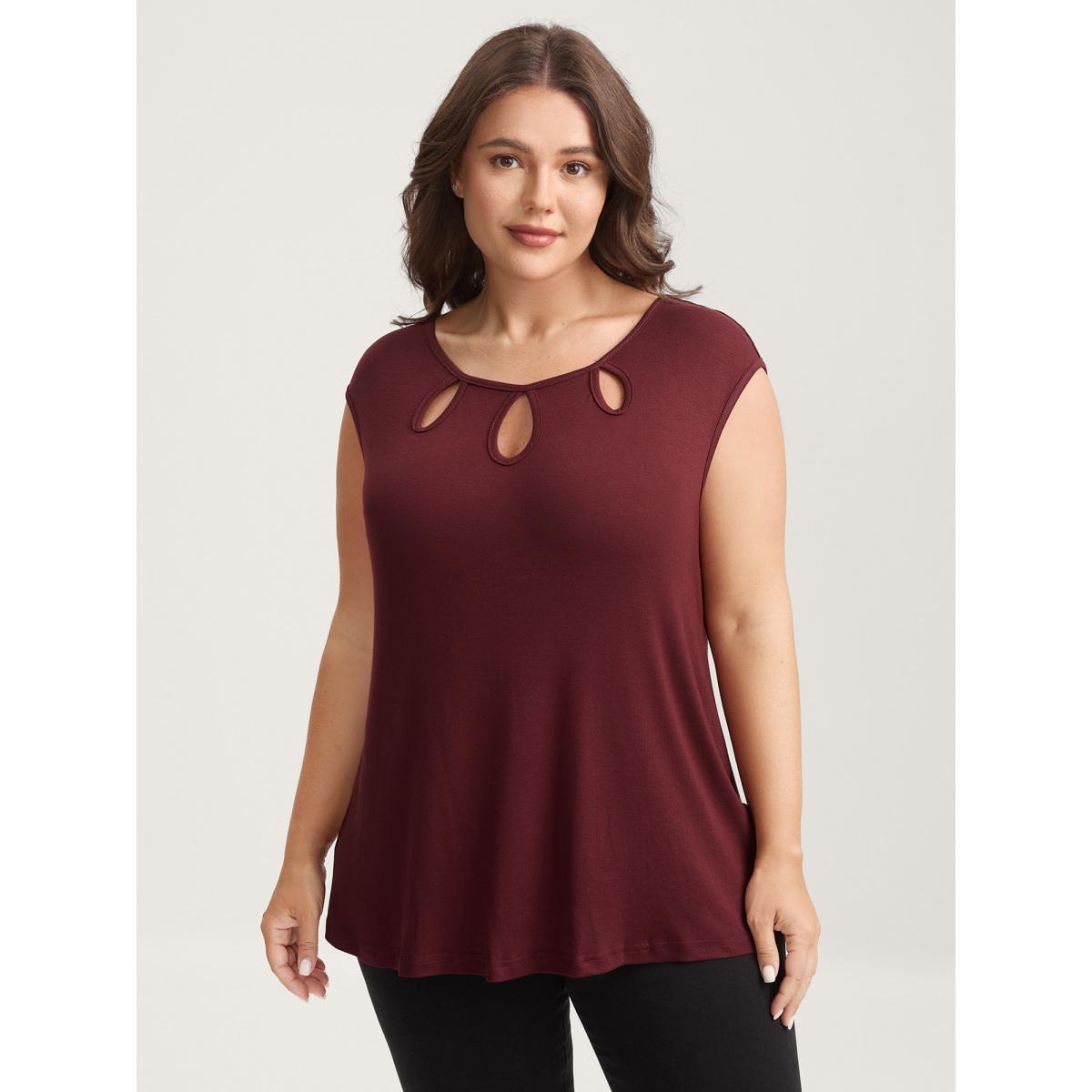 Plus Size Supersoft Neck Cut-Out Tank Top Women Plum Cut-Out Asymmetrical Neck Everyday-Casual Tank Tops Camis BloomChic 28/5X Product Image