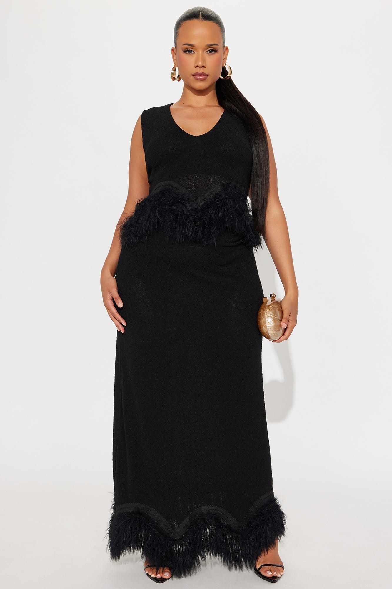 Selena Feather Trim Maxi Skirt Set - Black Female Product Image