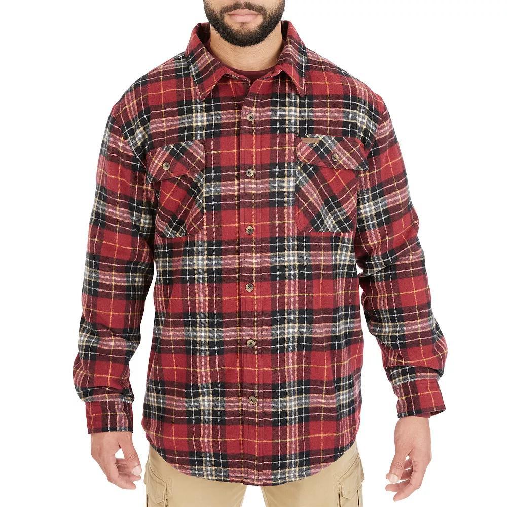 Men's Smith's Workwear Plaid Sherpa-Lined Cotton Flannel Shirt Jacket, Size: XXL, Red 437 Product Image