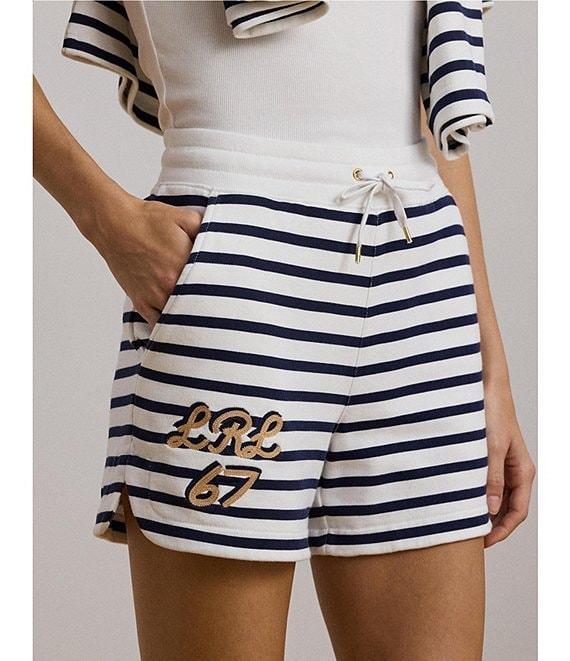 Lauren Ralph Lauren Striped French Terry Embroidered High Rise Shorts Product Image