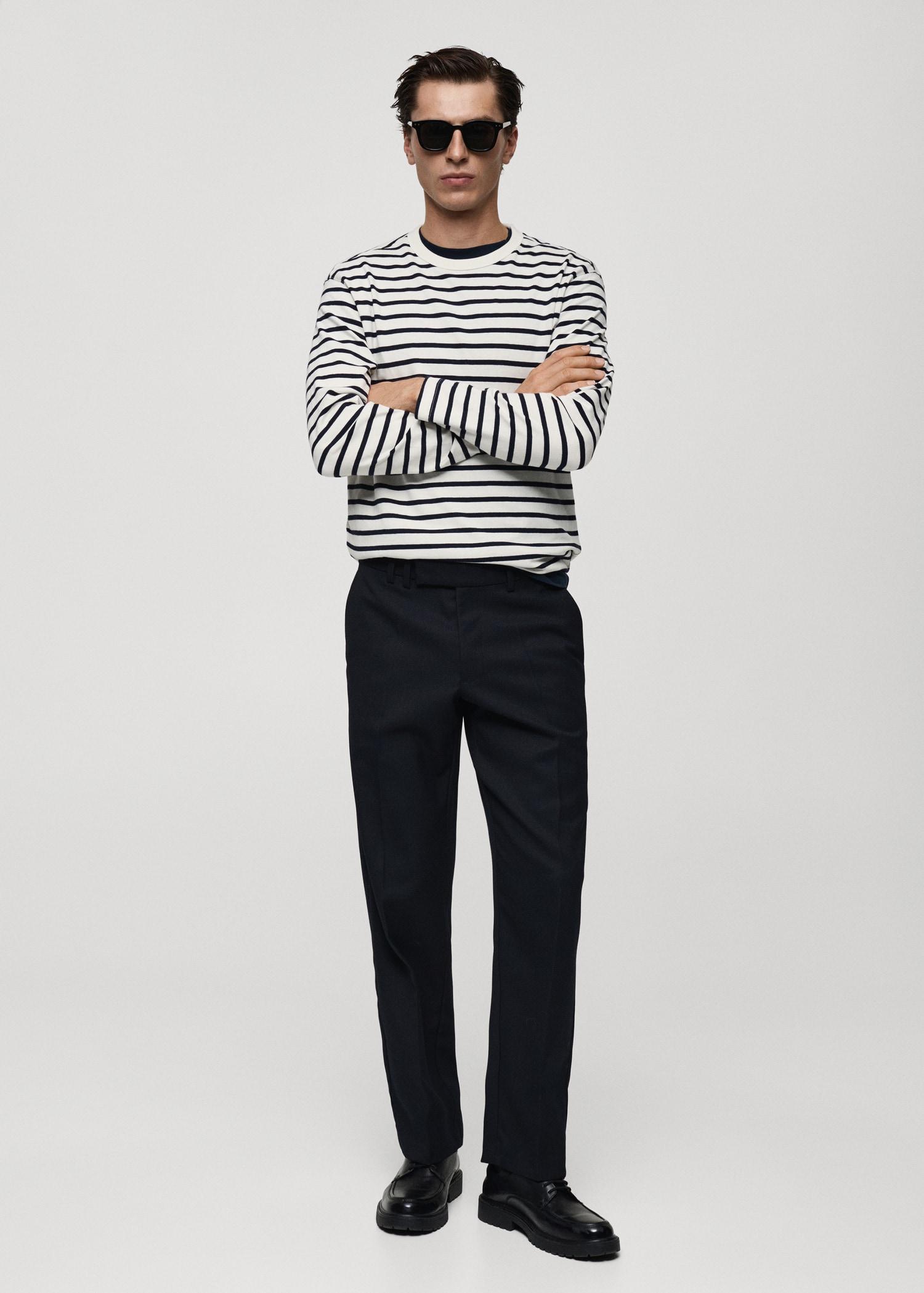 Striped 100% cotton t-shirt - Men | MANGO USA Product Image
