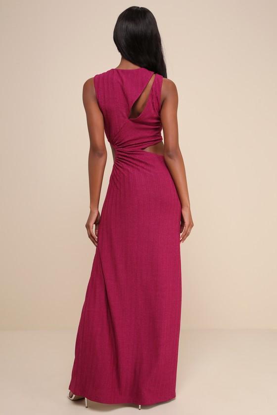 Upgraded Stunner Magenta Ribbed Cutout Sleeveless Maxi Dress Product Image