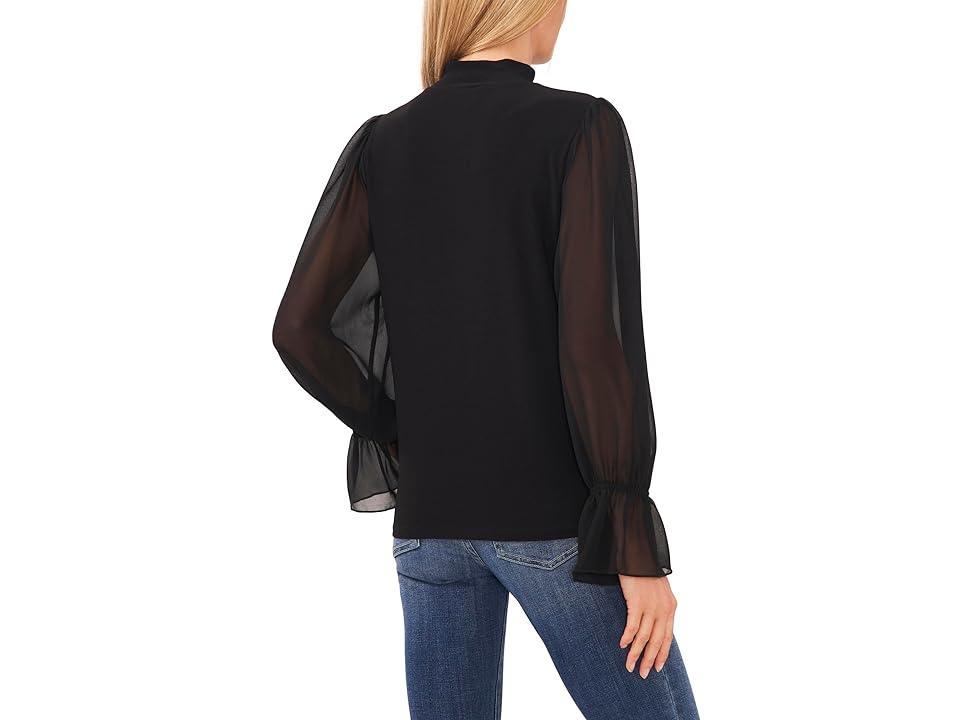 CeCe Womens Sheer Printed Long-Sleeve Mock Neck Top Product Image