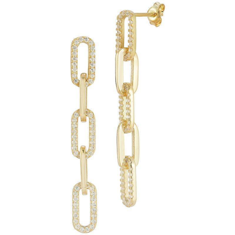 Sunkissed Sterling Sterling Silver Cubic Zirconia Link Chain Drop Earrings, Women's, Silver Tone Product Image