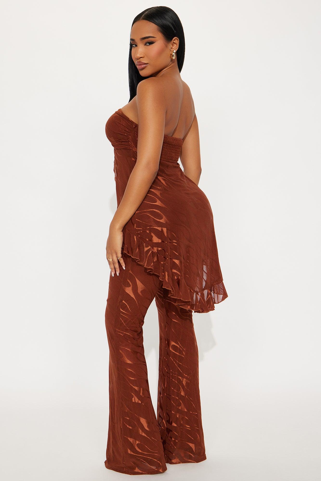 Weekend Glow Mesh Strapless Jumpsuit - Rust Product Image