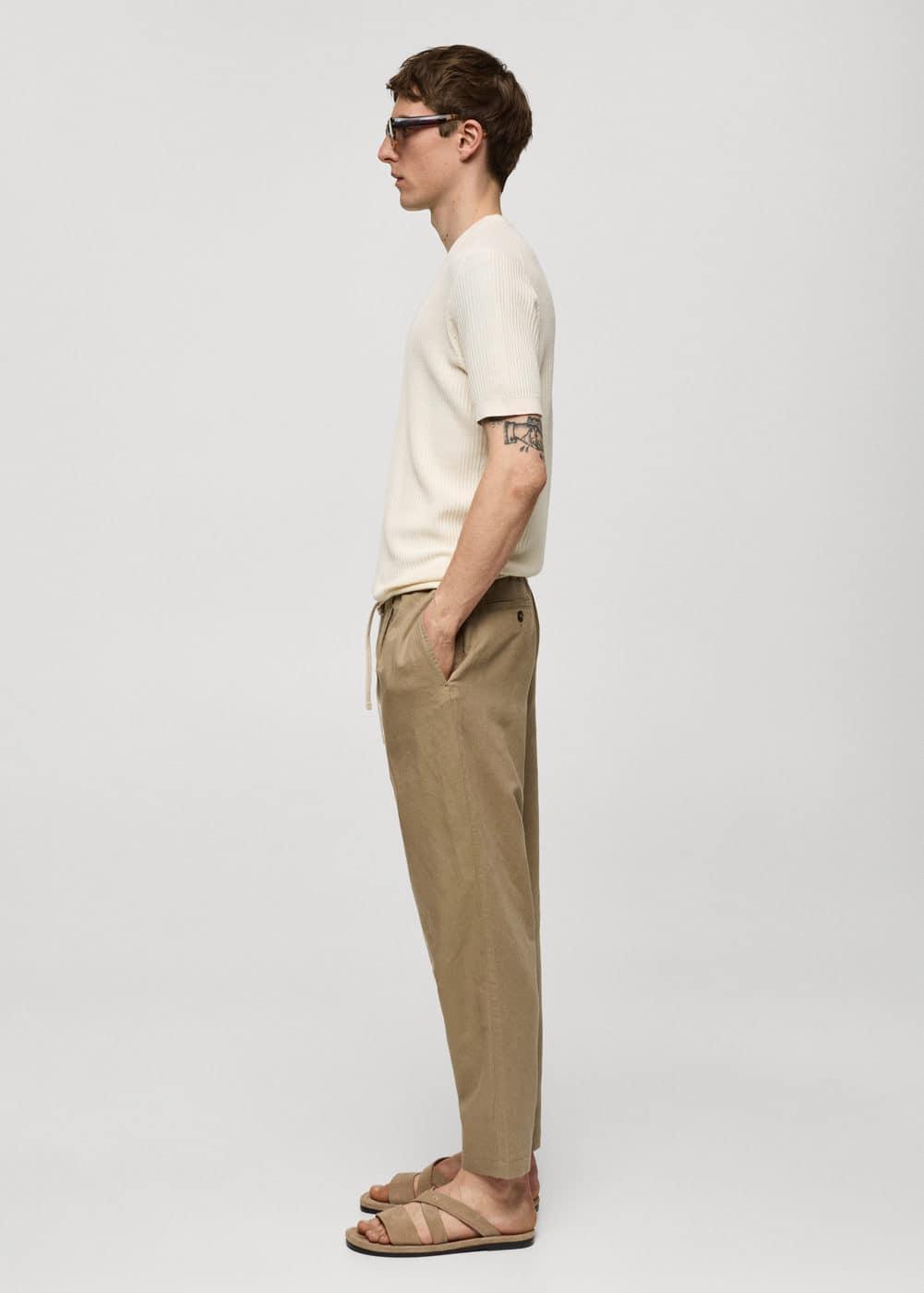 Mango Mens Drawstring Detail Slim-Fit Pants Product Image