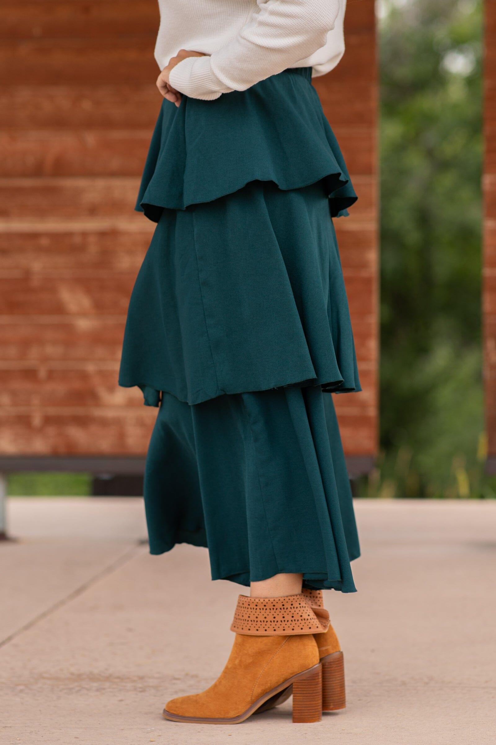 Emerald Elastic Waist Tiered Skirt Product Image