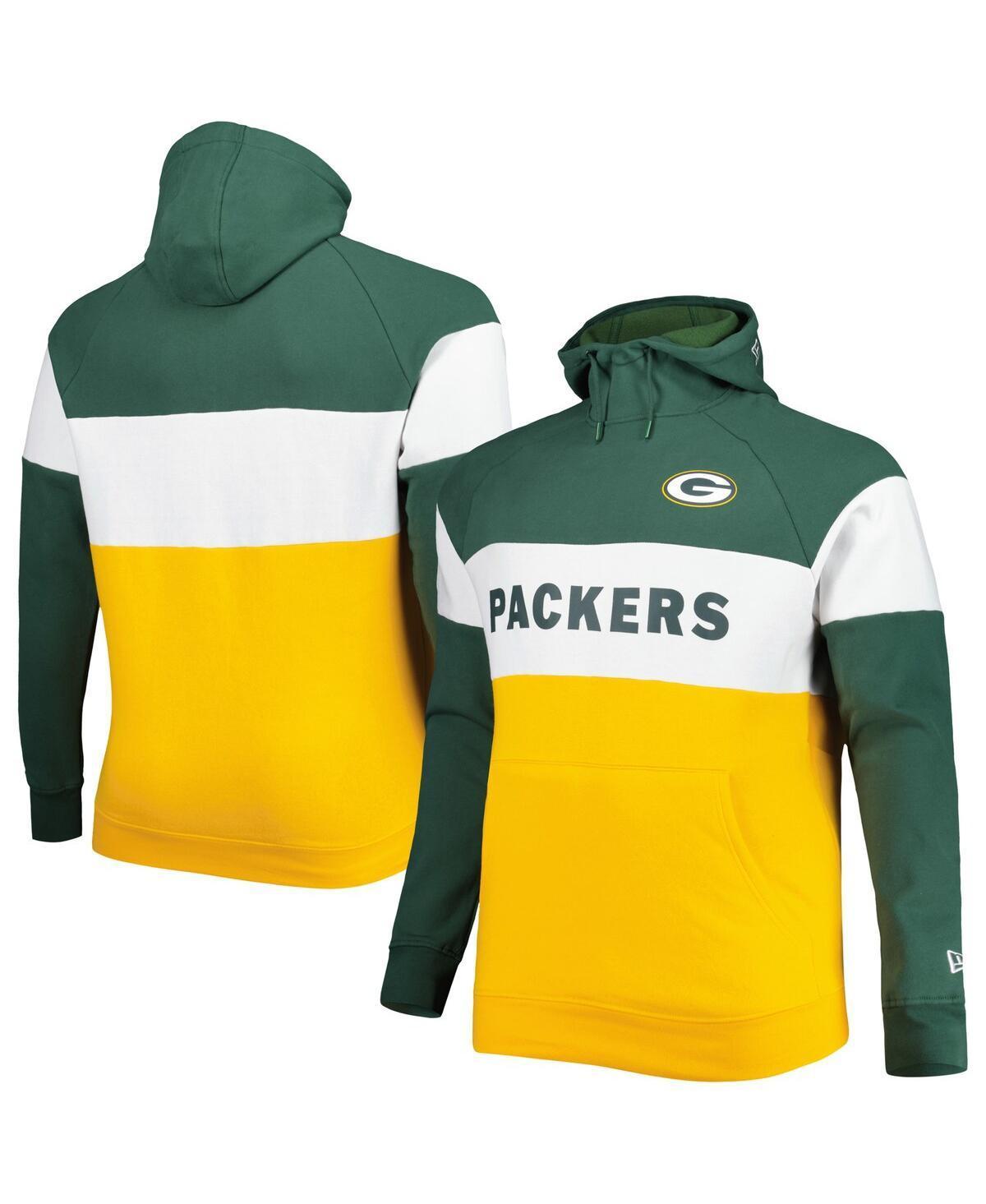 Men's New Era Green/Gold Green Bay Packers Big & Tall Current Colorblock Raglan Fleece Pullover Hoodie, Size: 3XLT Product Image