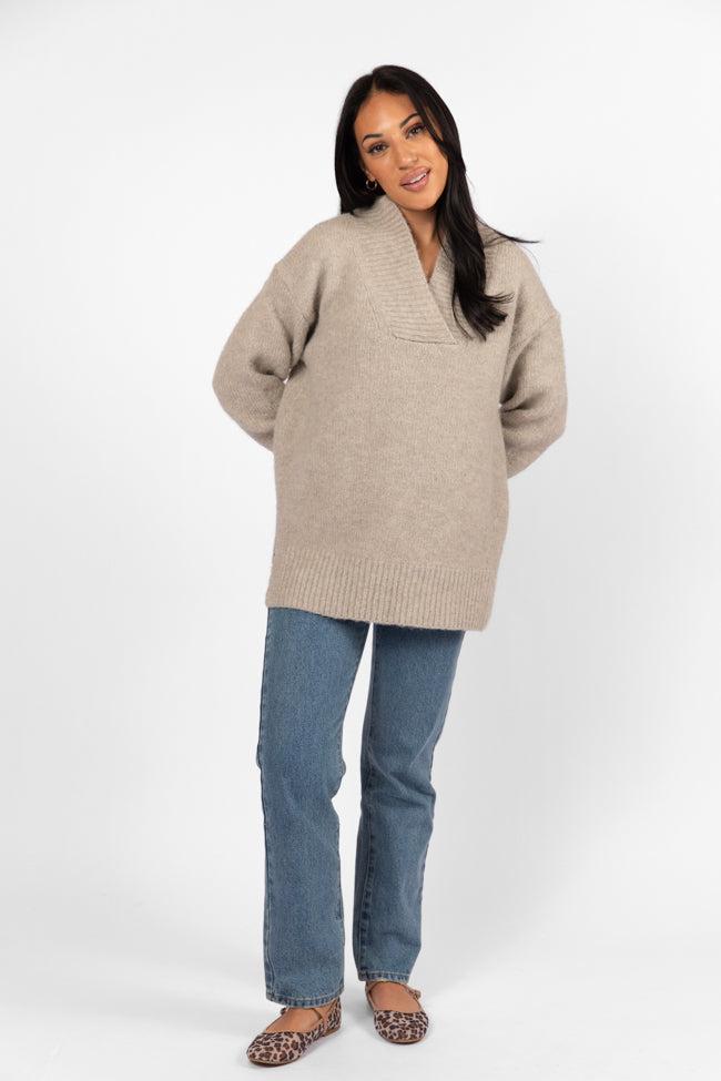 Relax Oatmeal Slouchy V-Neck Sweater FINAL SALE Product Image