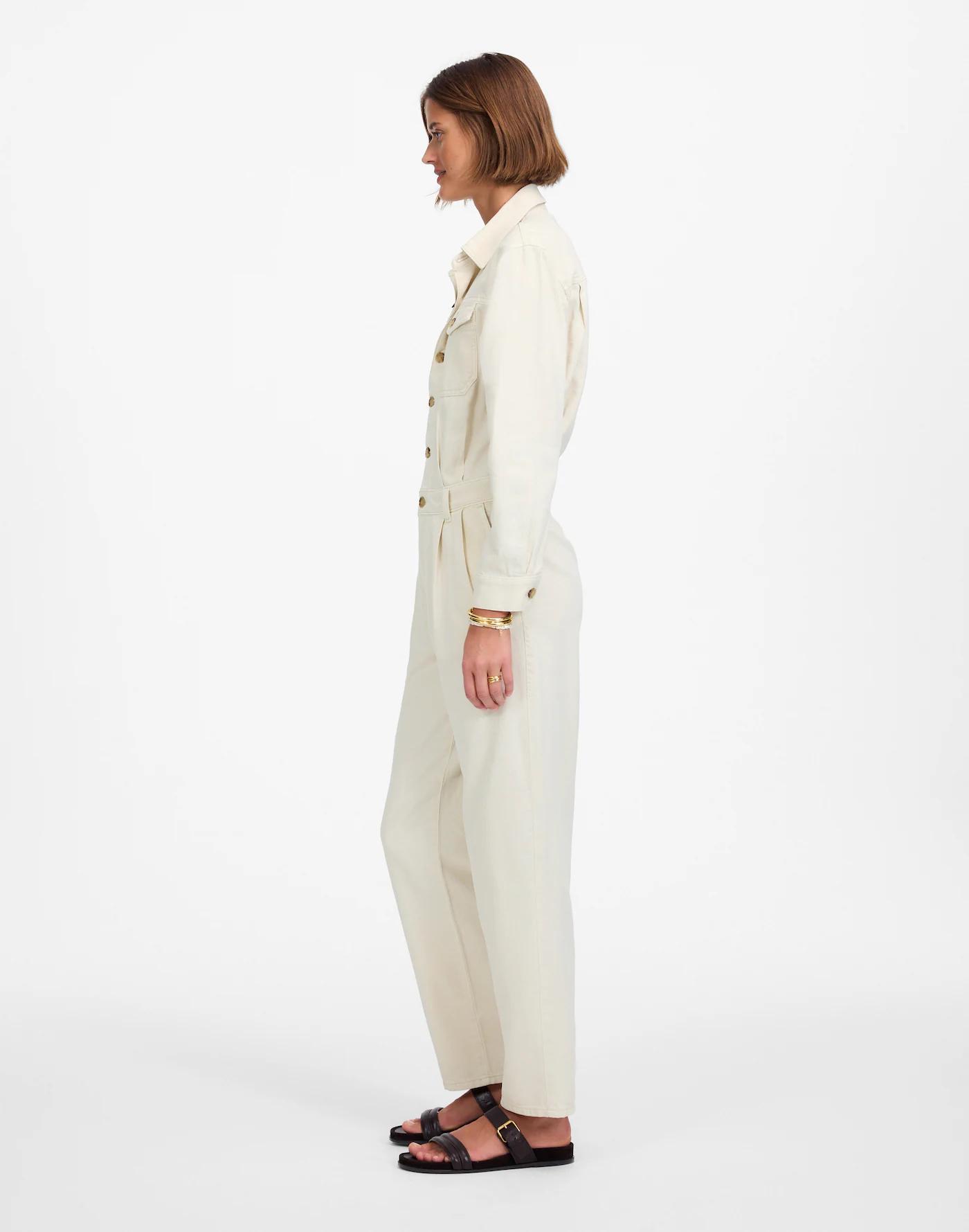 Denim Pleated Barrel-Leg Jumpsuit in Vintage Canvas Product Image