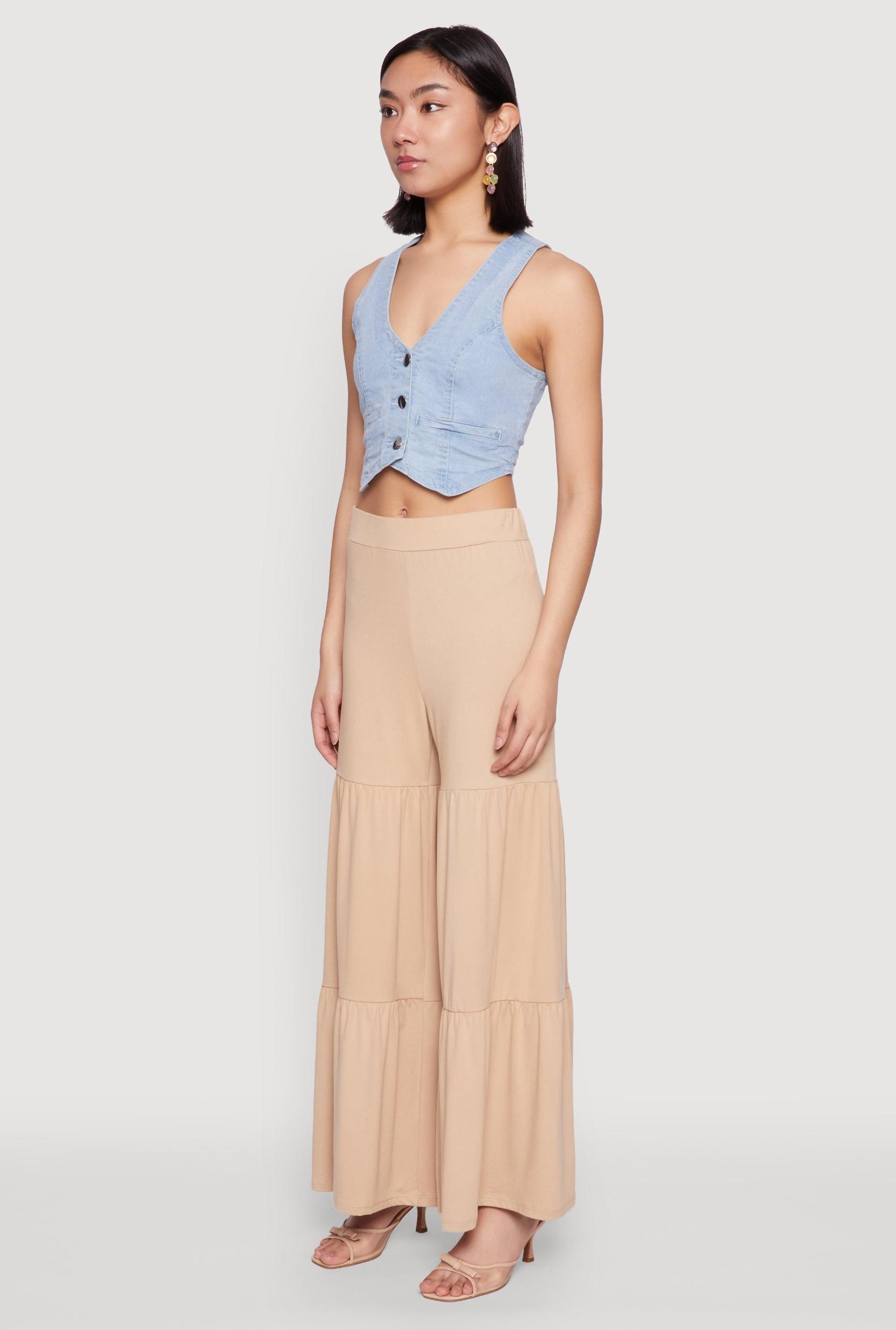 Womens High Waisted Tiered Palazzo Pants Product Image
