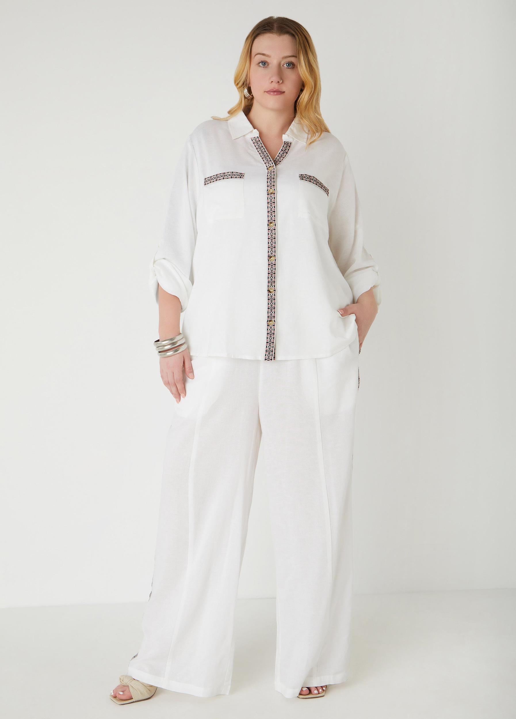 Embroidered Linen Blend Pants Product Image