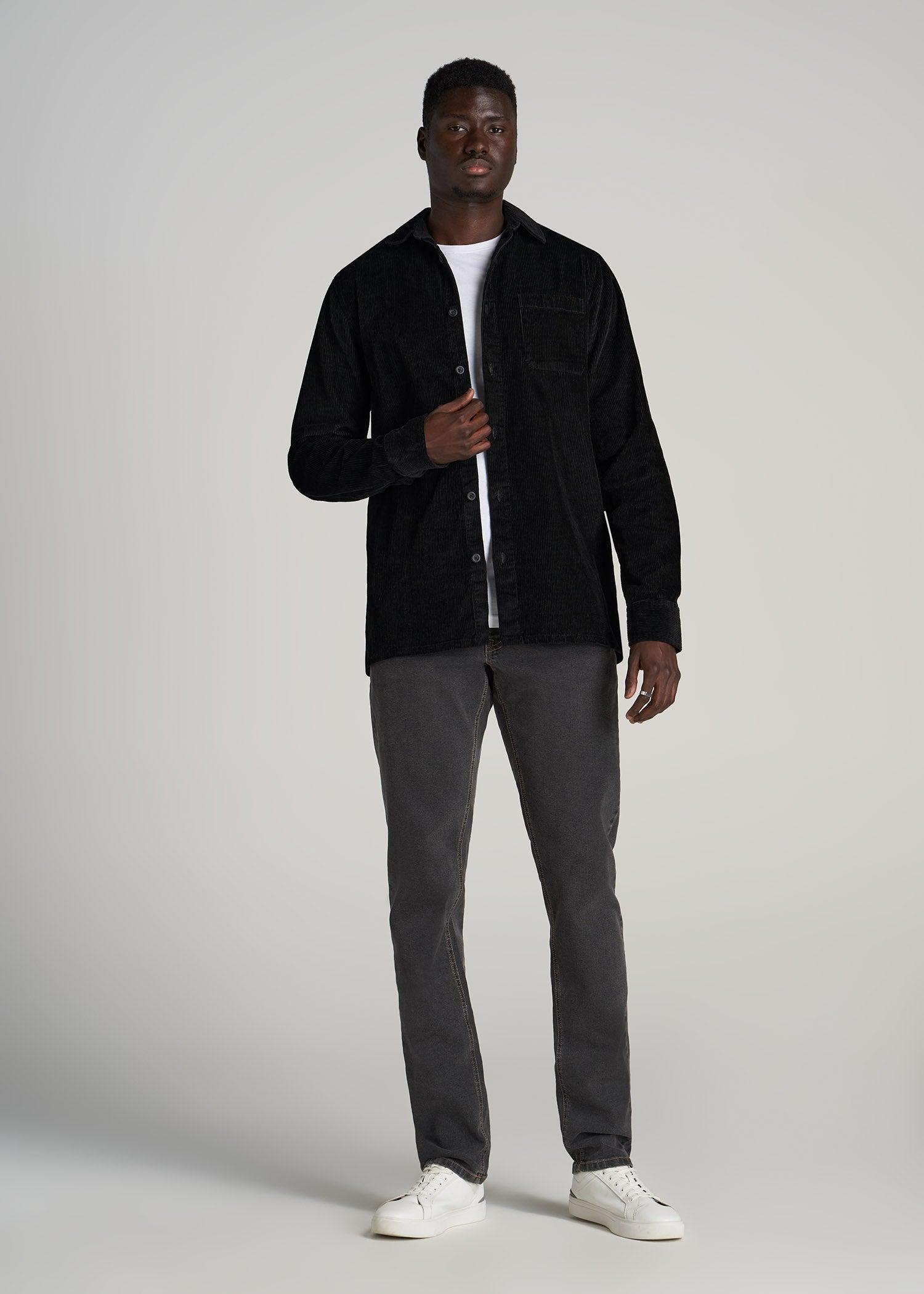 LJ&S Corduroy Overshirt for Tall Men in Black Product Image