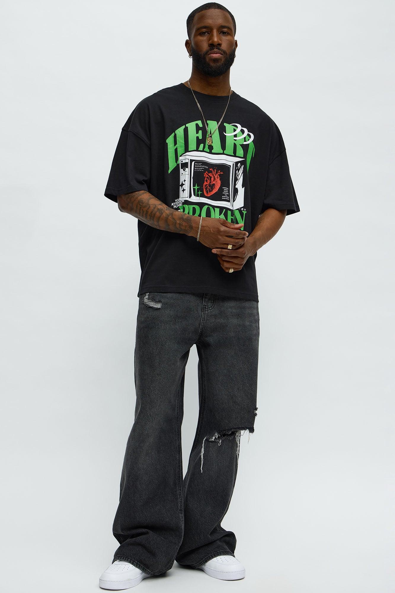 Heart Broken Televised Oversized Short Sleeve Tee - Black Male Product Image