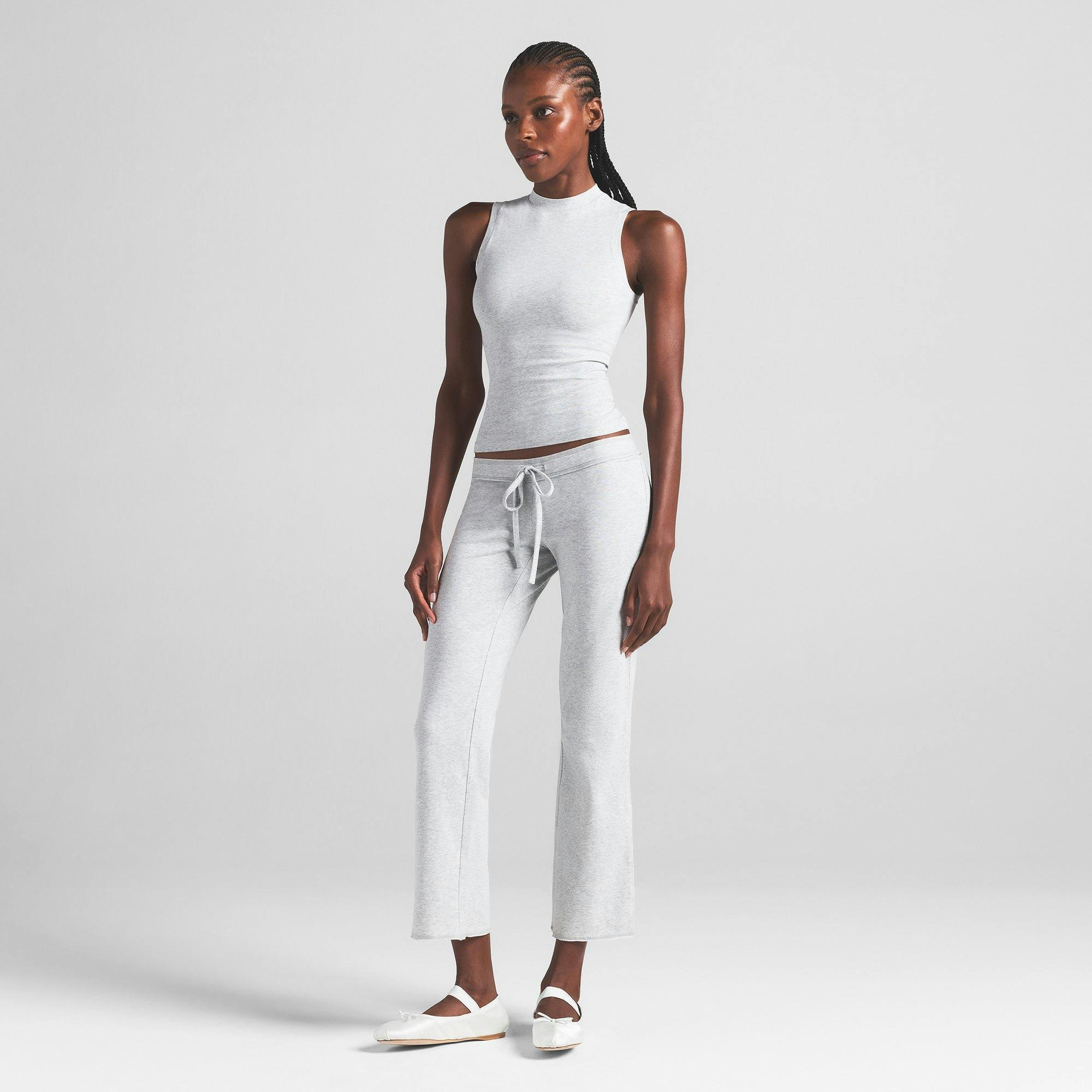 COTTON JERSEY LOW RISE CROP PANT | LIGHT HEATHER GREY Product Image