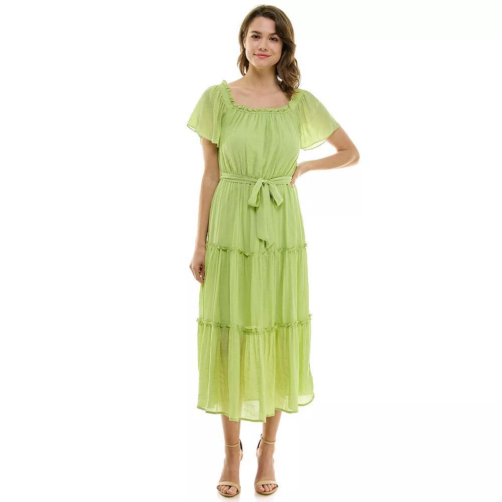 Women's Luxology Short Sleeve Belted Maxi Dress, Size: Large, Citron Product Image