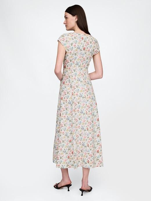Linen-Blend Cap-Sleeve Maxi Dress Product Image