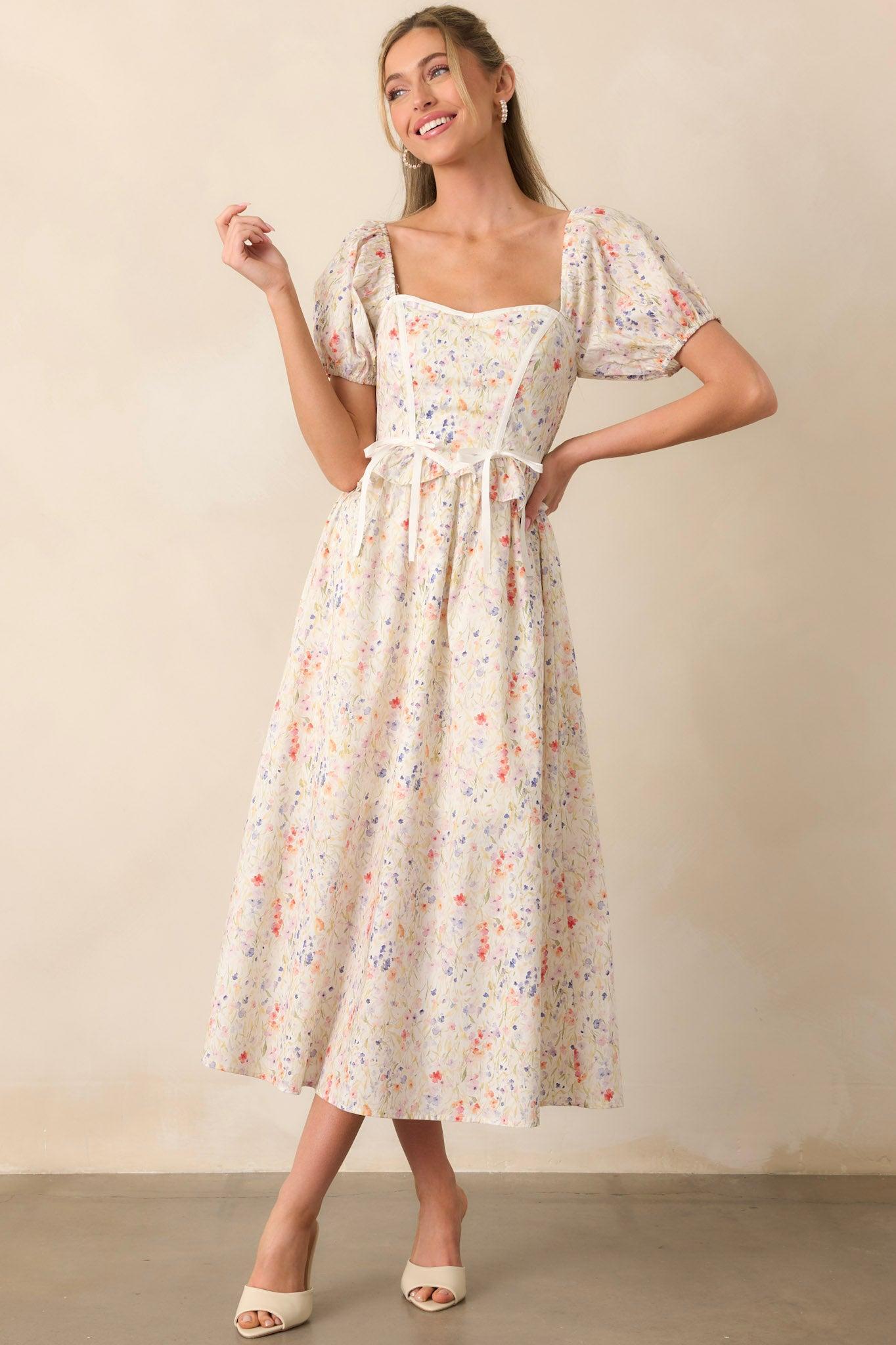 Safe Haven Ivory Cotton Floral Midi Dress Product Image