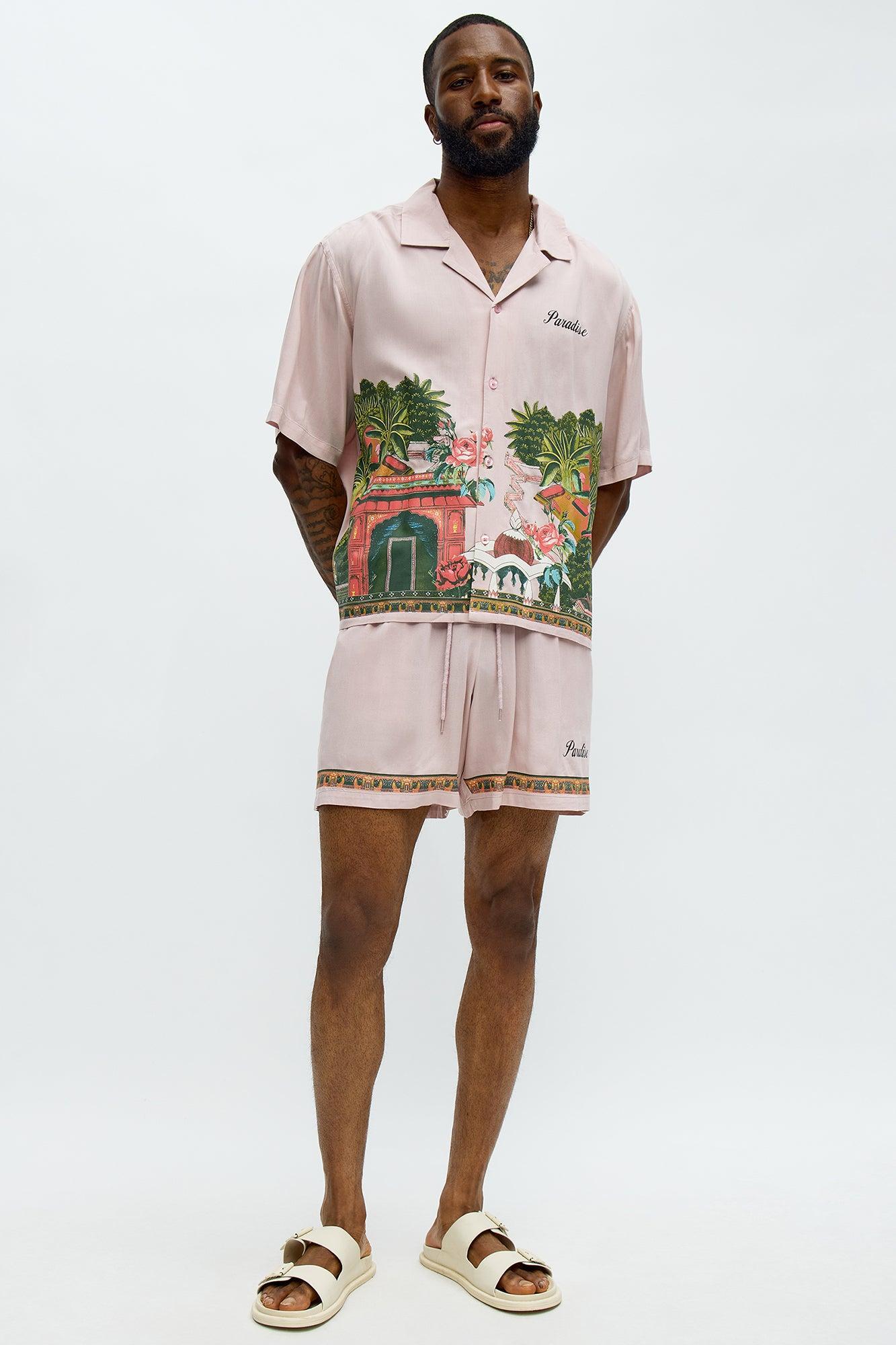 Paradise Set Short Sleeve Button Up Shirt - Pink Product Image