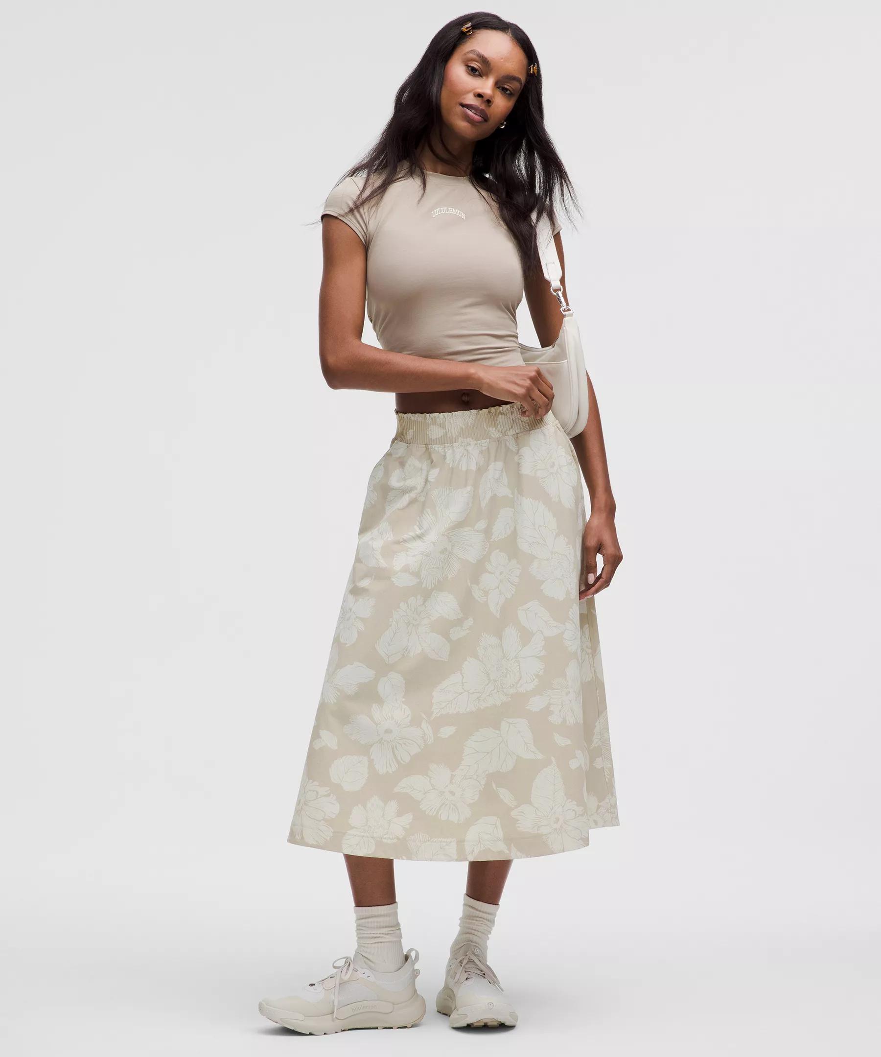 Stretch Woven Ruffle-Waist Midi Skirt Product Image