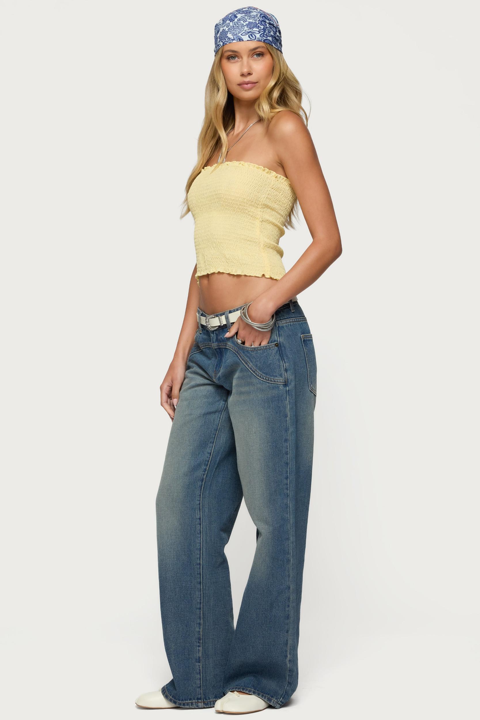 Ronny Curved Stitch Low Rise Jeans Product Image
