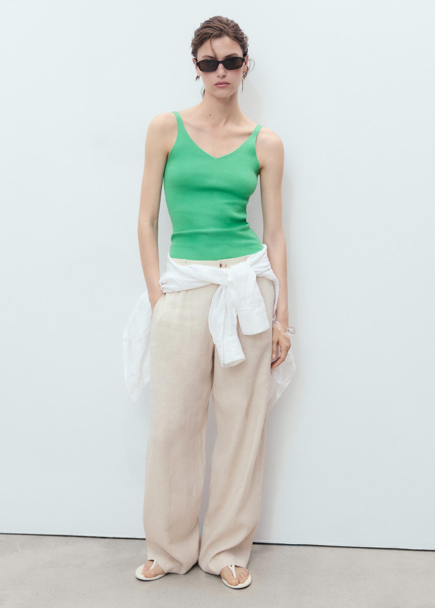 V-neck knitted top - Women | MANGO USA Product Image