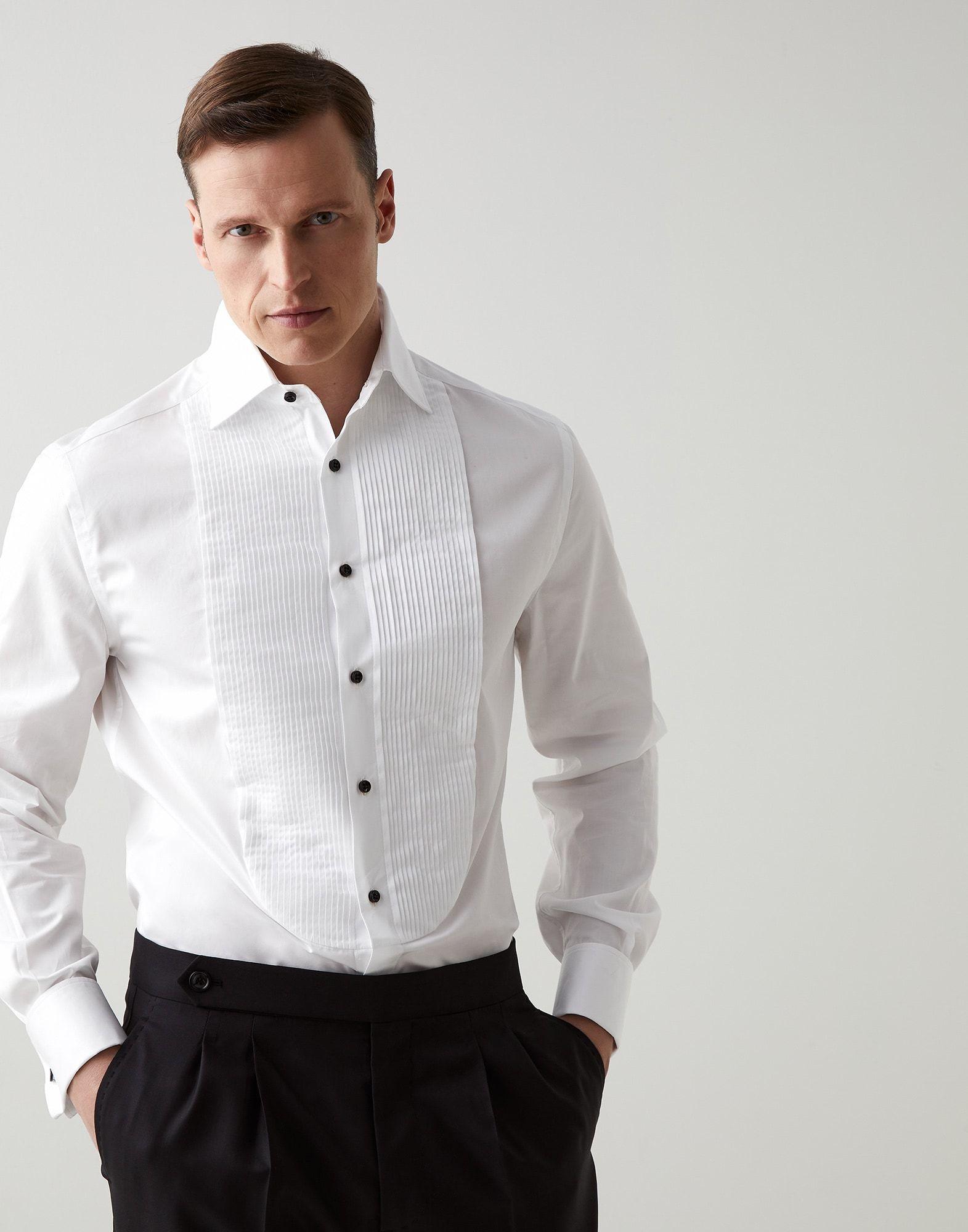 BRUNELLO CUCINELLI Pleated Bib Cotton Shirt In White Product Image