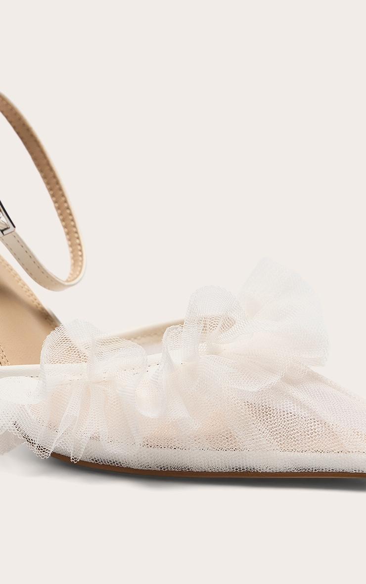 White Mesh Point Toe Ruffle Mid Heeled Courts Product Image