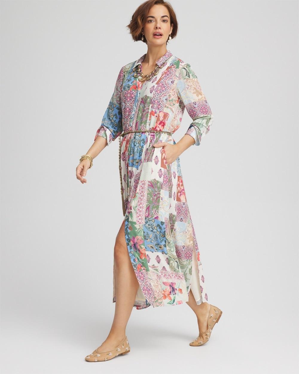 Belted Paisley Patch Maxi Shirtdress Product Image