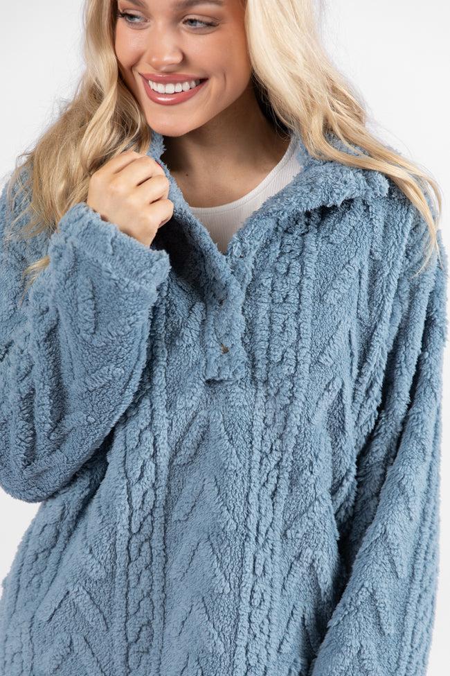 Take The Leap Blue Cable Detail Sherpa Pullover FINAL SALE Product Image