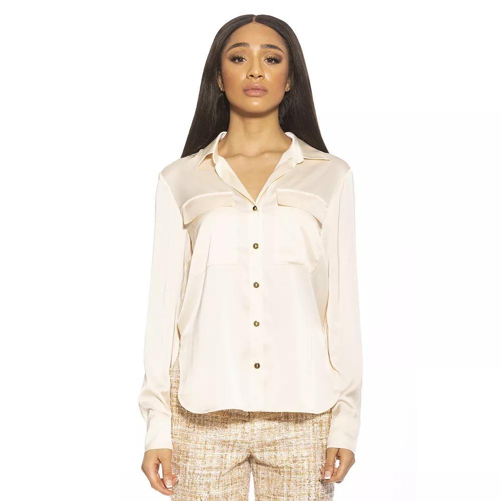 Women's ALEXIA ADMOR Front Pockets Classic Shirt, Size: 10, Ivory Product Image