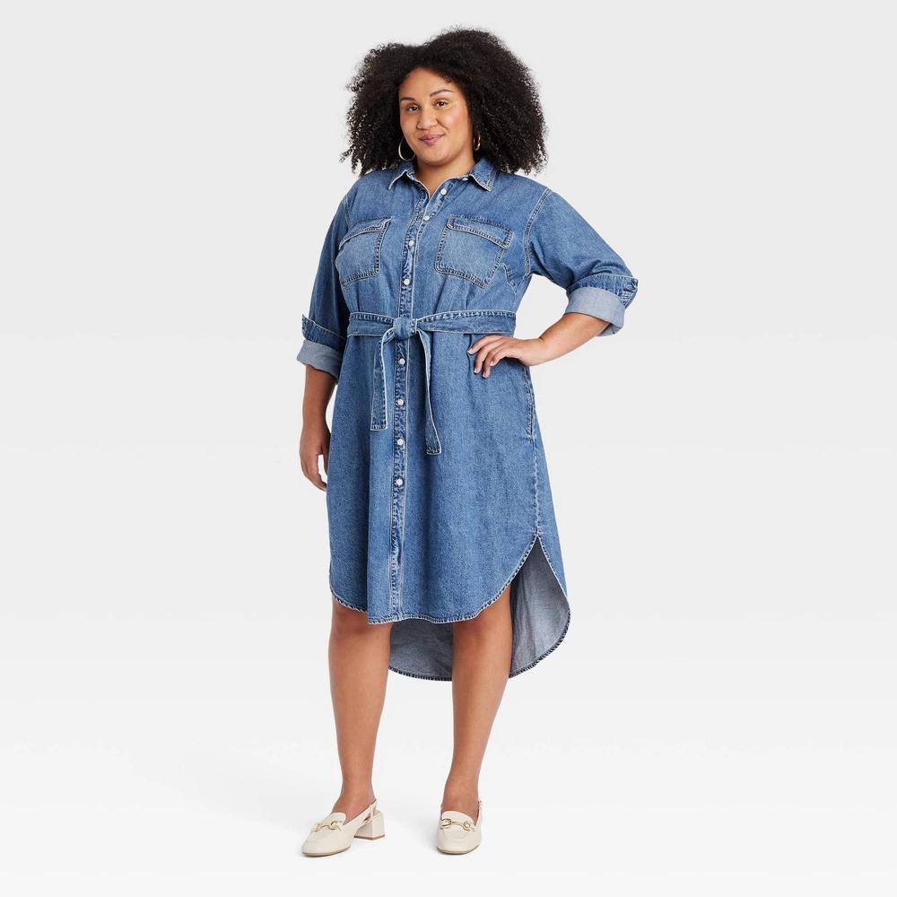 Women's Long Sleeve Midi Shirtdress - Ava & Viv™ Product Image