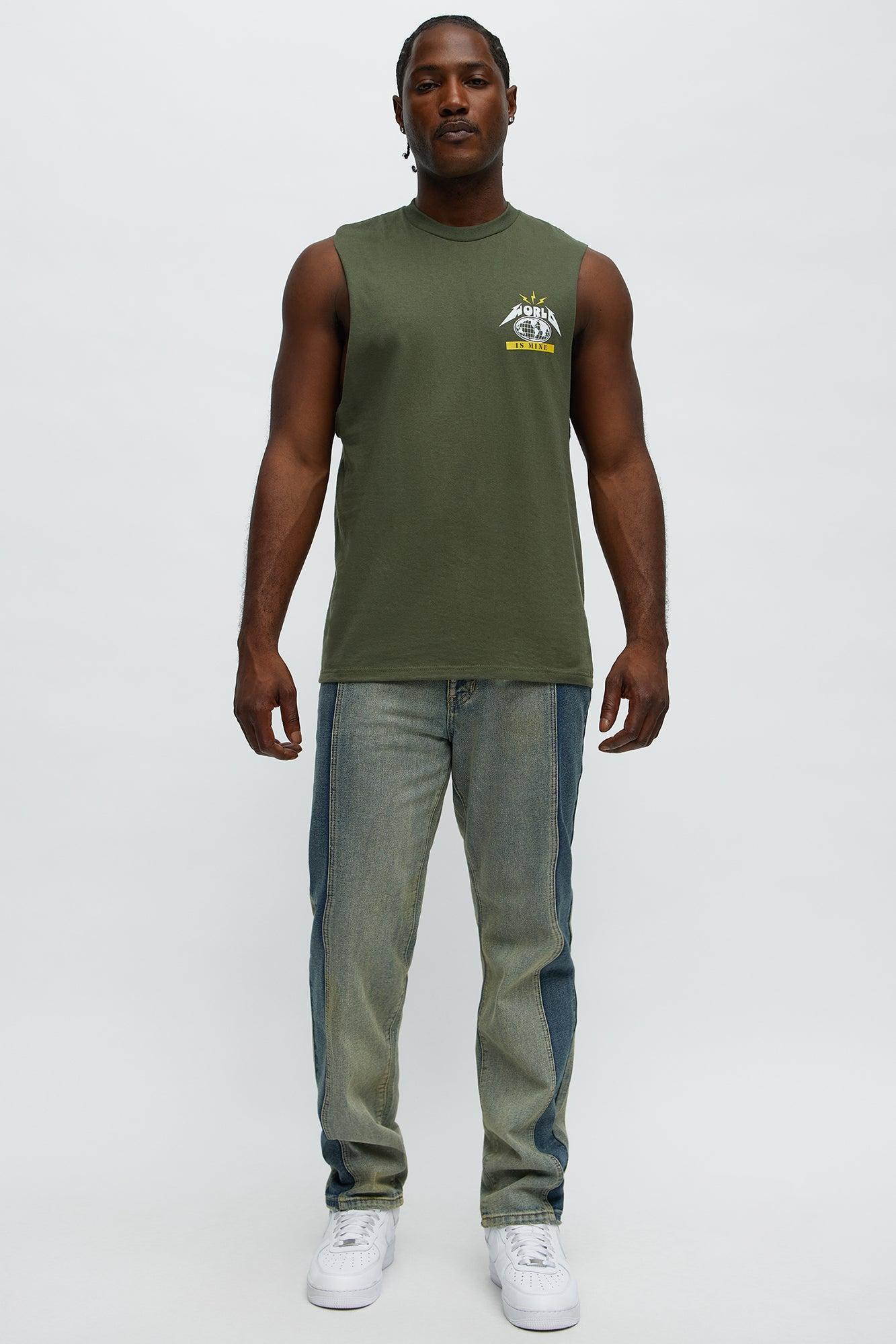 World Is Mine Muscle Tee - Military Green Product Image