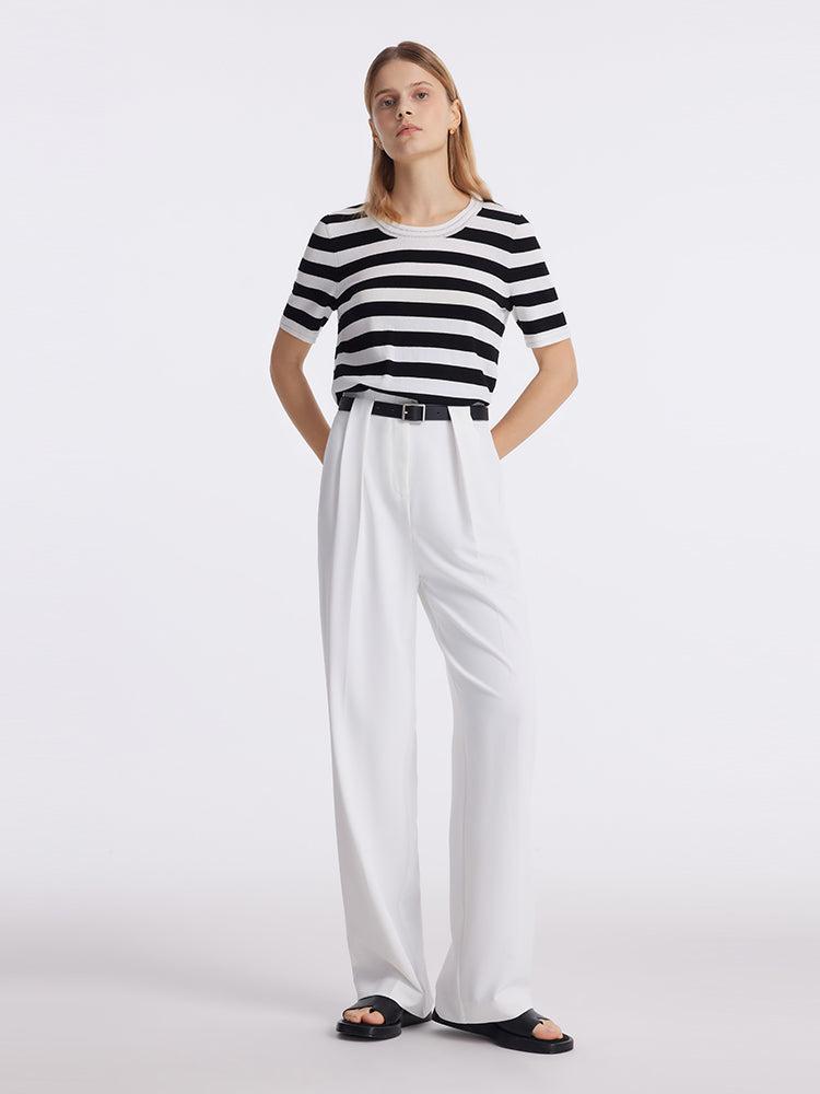 Round Neck Striped Knitted Women Top Product Image